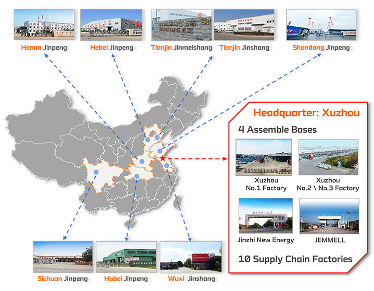 Mapa de las bases de producción de JinPeng